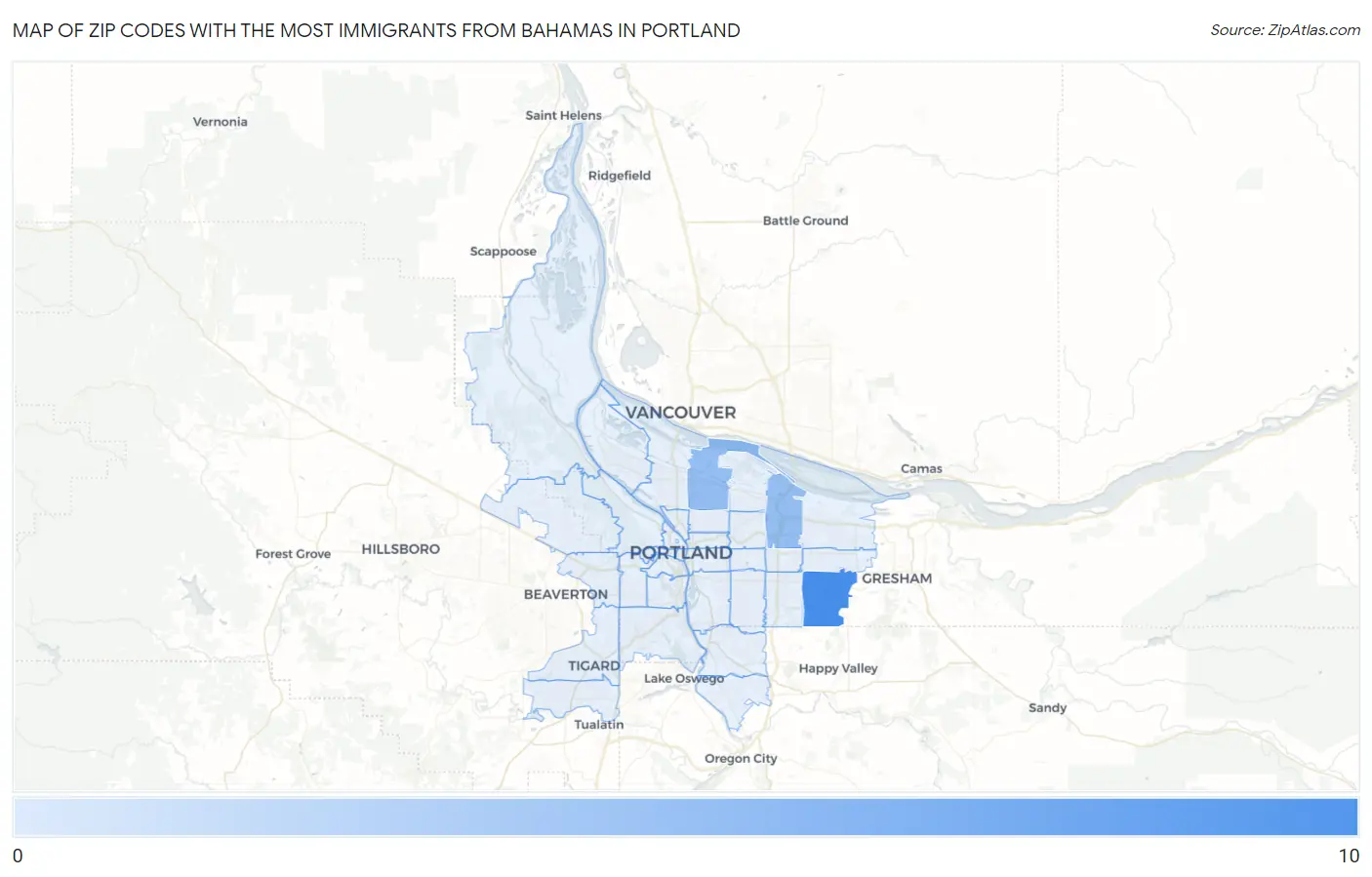 Zip Codes with the Most Immigrants from Bahamas in Portland Map