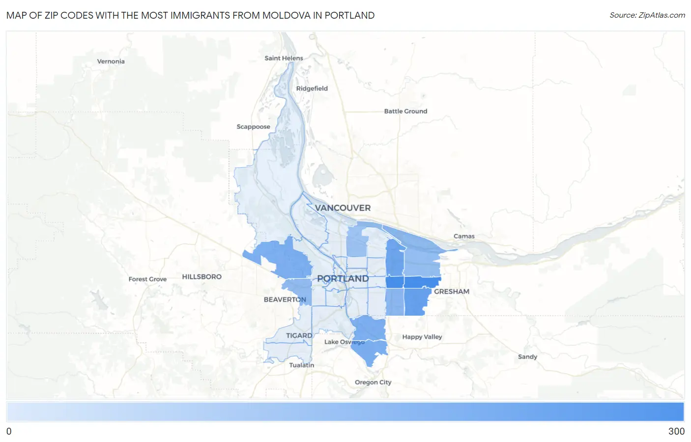 Zip Codes with the Most Immigrants from Moldova in Portland Map