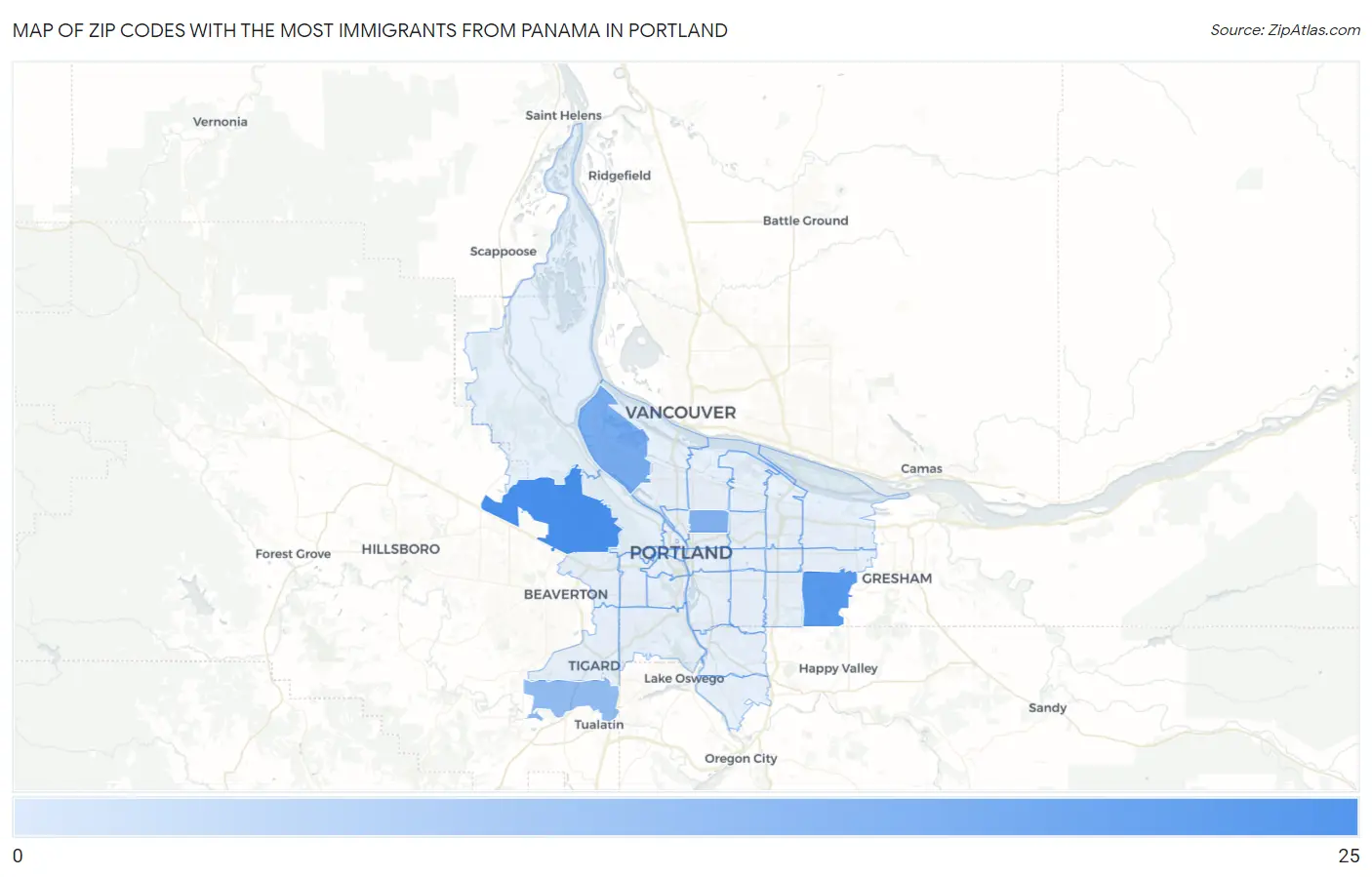 Zip Codes with the Most Immigrants from Panama in Portland Map