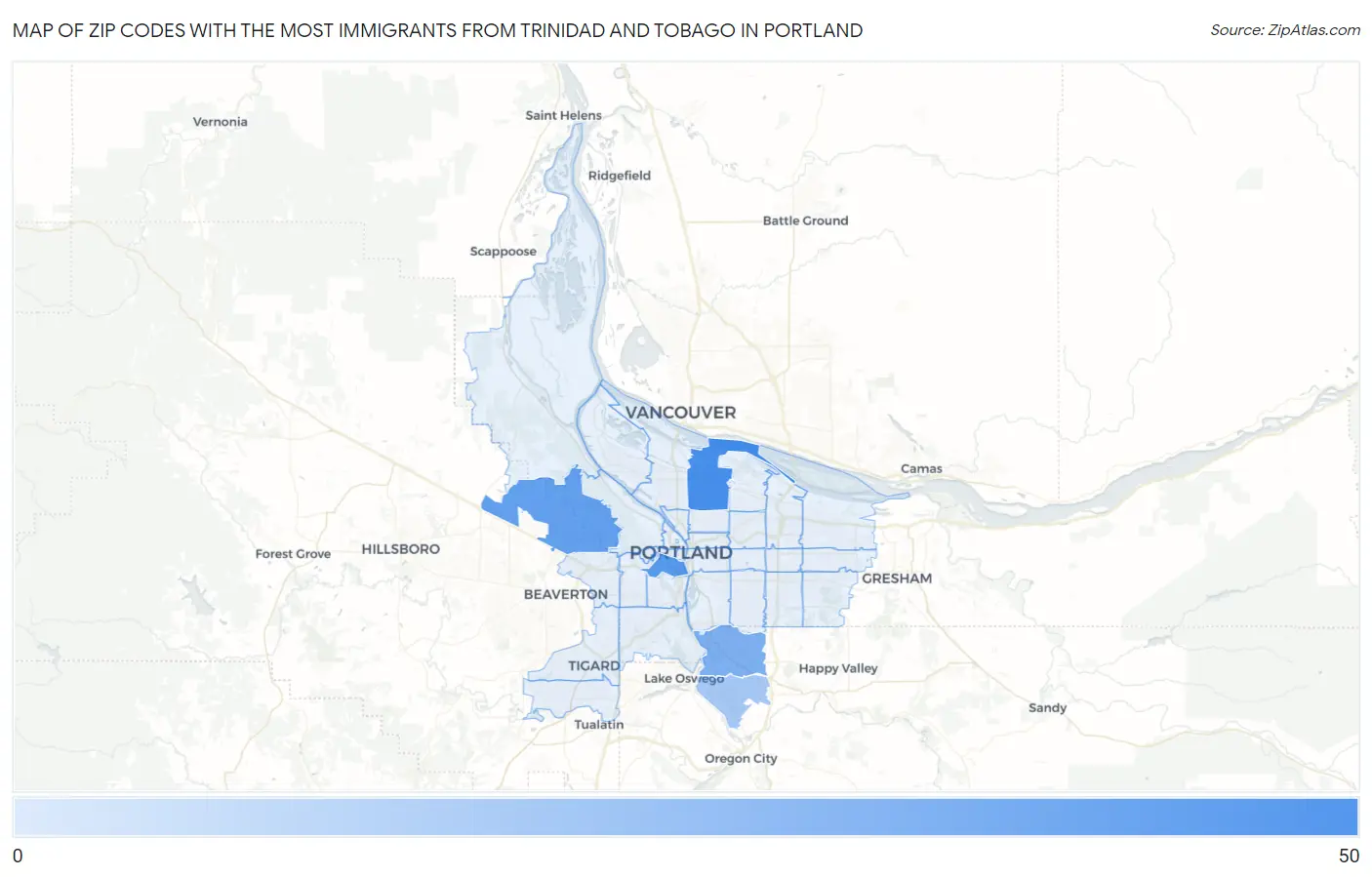 Zip Codes with the Most Immigrants from Trinidad and Tobago in Portland Map
