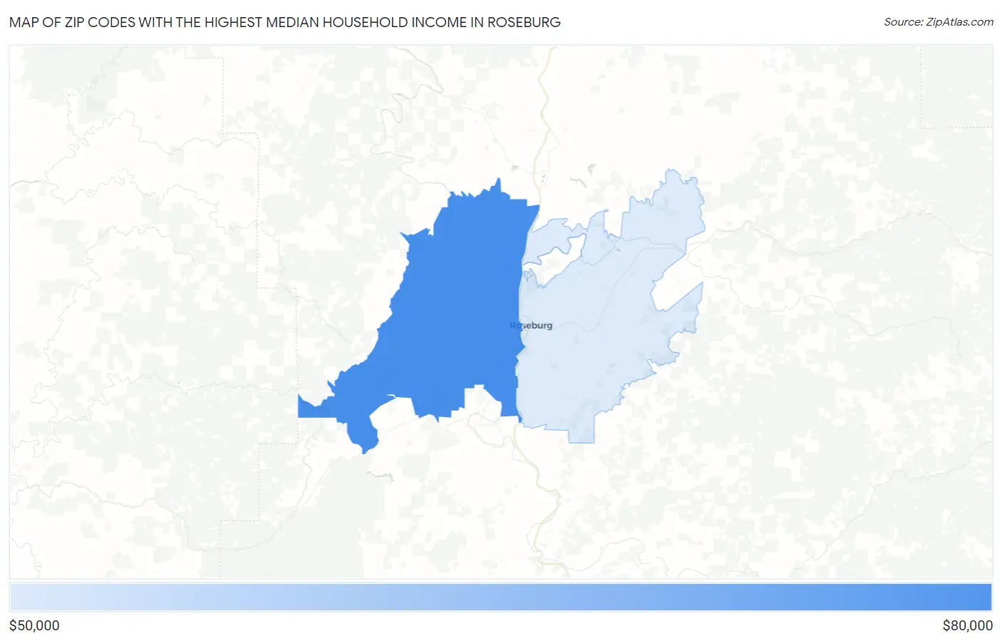 Zip Codes with the Highest Median Household Income in Roseburg Map