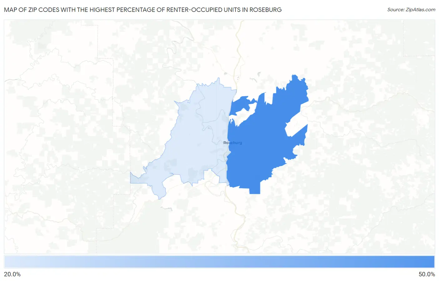 Zip Codes with the Highest Percentage of Renter-Occupied Units in Roseburg Map