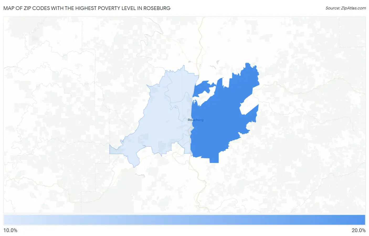 Zip Codes with the Highest Poverty Level in Roseburg Map