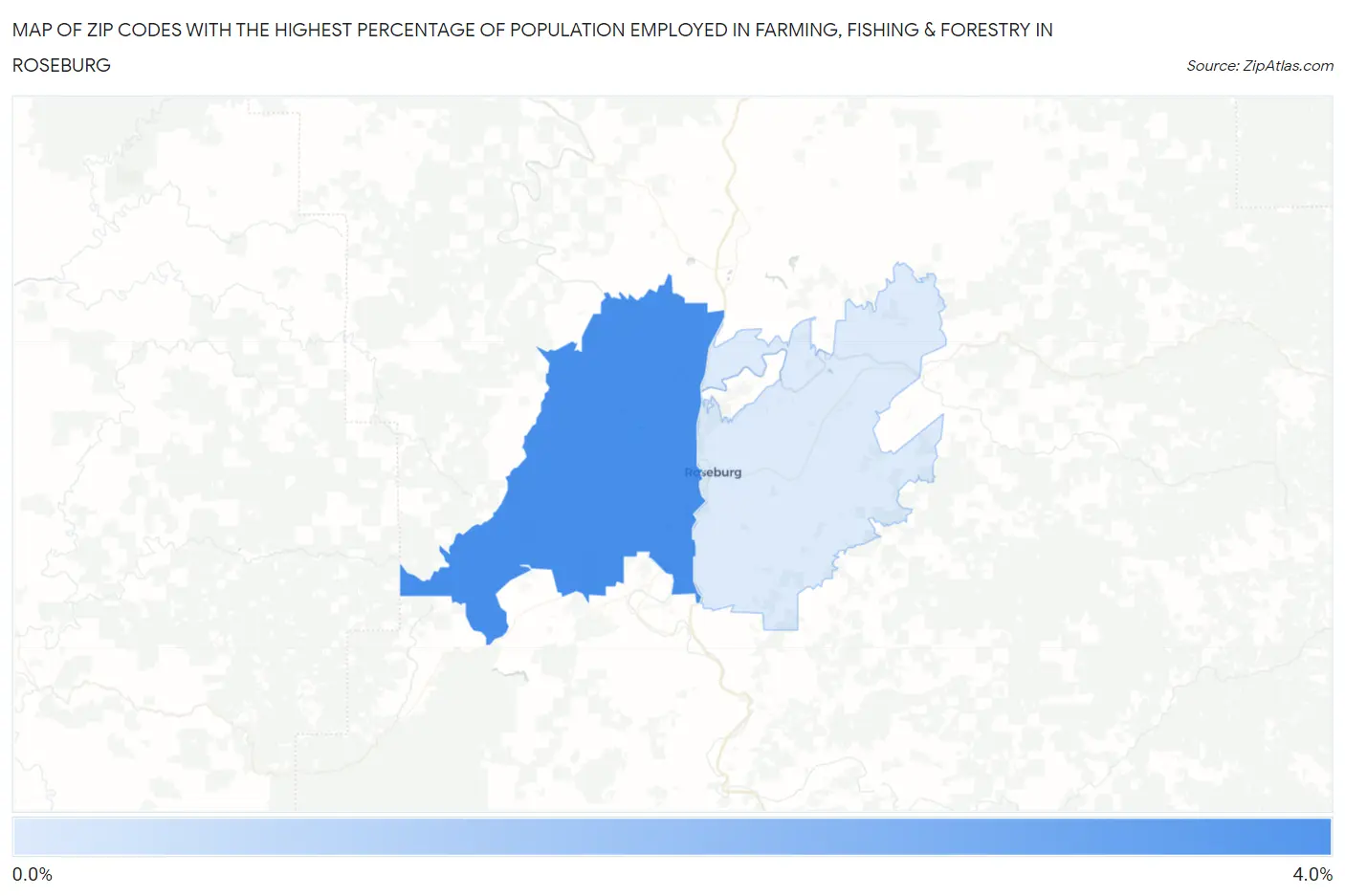 Zip Codes with the Highest Percentage of Population Employed in Farming, Fishing & Forestry in Roseburg Map