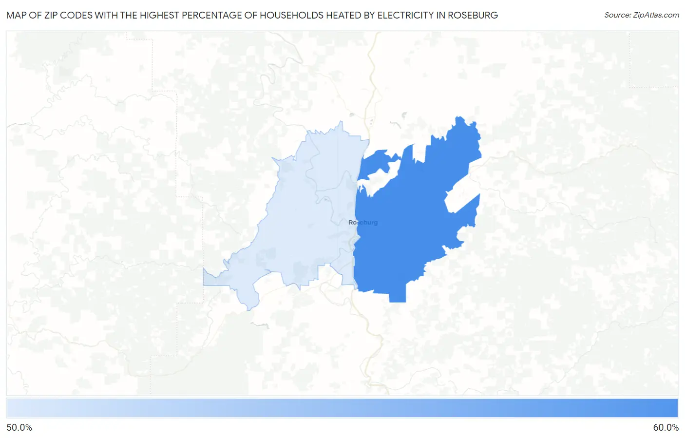 Zip Codes with the Highest Percentage of Households Heated by Electricity in Roseburg Map