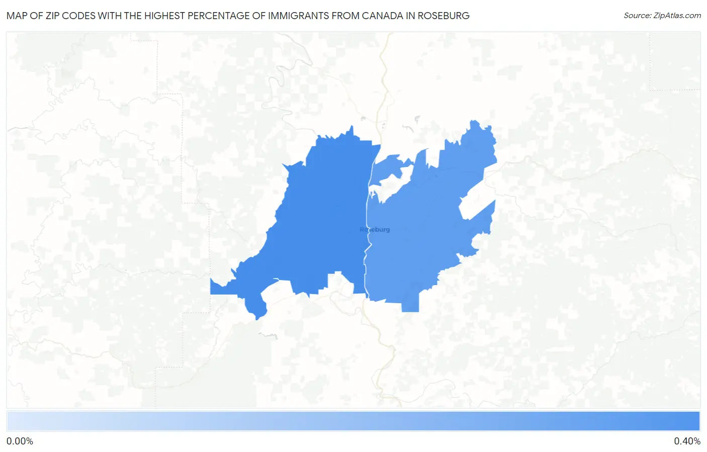 Zip Codes with the Highest Percentage of Immigrants from Canada in Roseburg Map