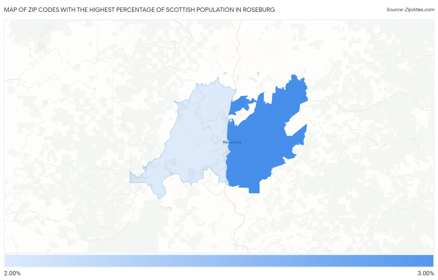 Zip Codes with the Highest Percentage of Scottish Population in Roseburg Map
