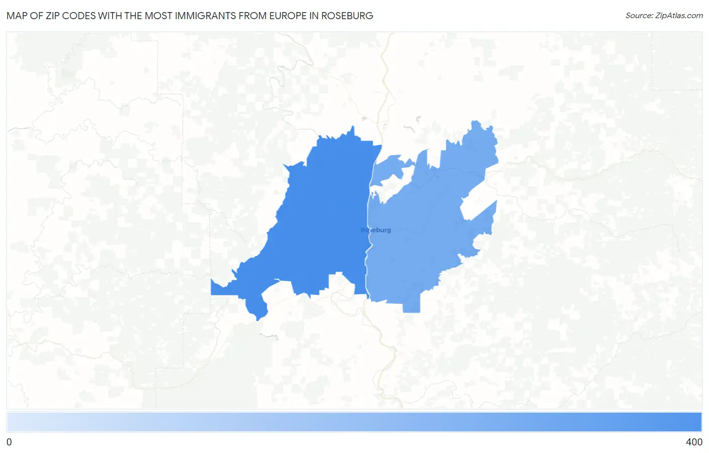 Zip Codes with the Most Immigrants from Europe in Roseburg Map