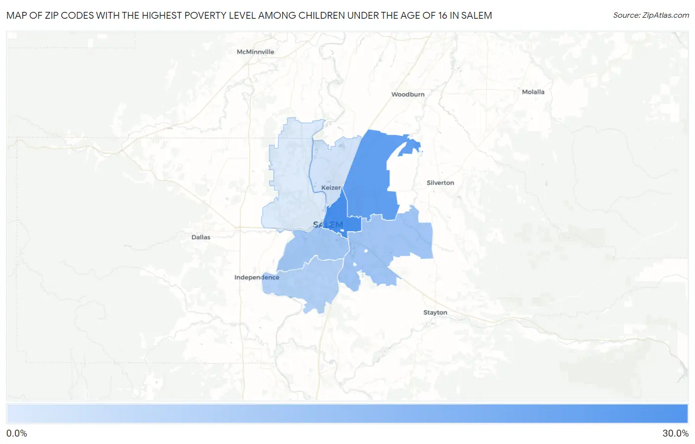 Zip Codes with the Highest Poverty Level Among Children Under the Age of 16 in Salem Map