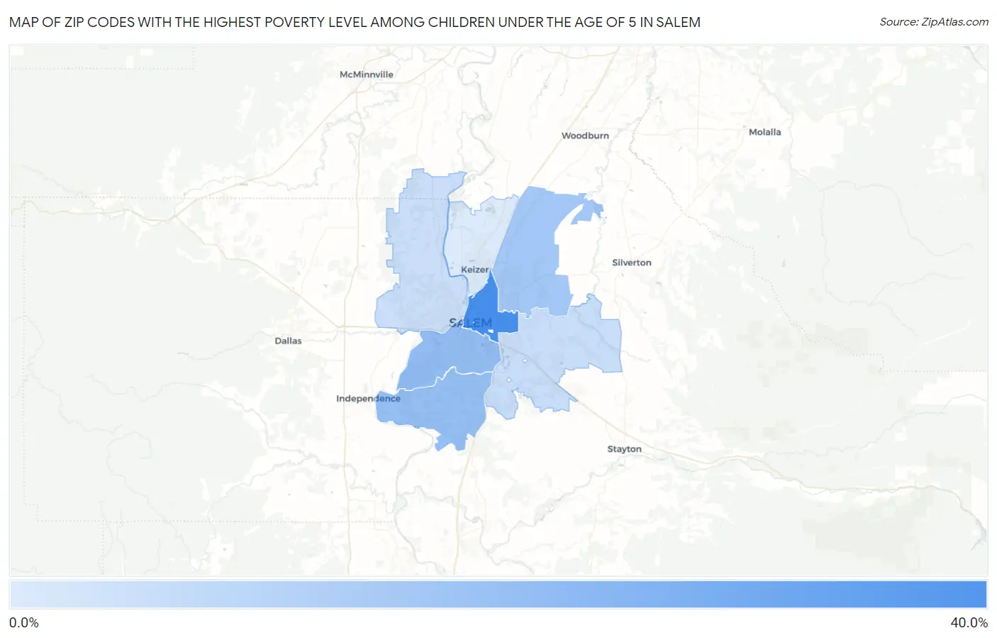 Zip Codes with the Highest Poverty Level Among Children Under the Age of 5 in Salem Map
