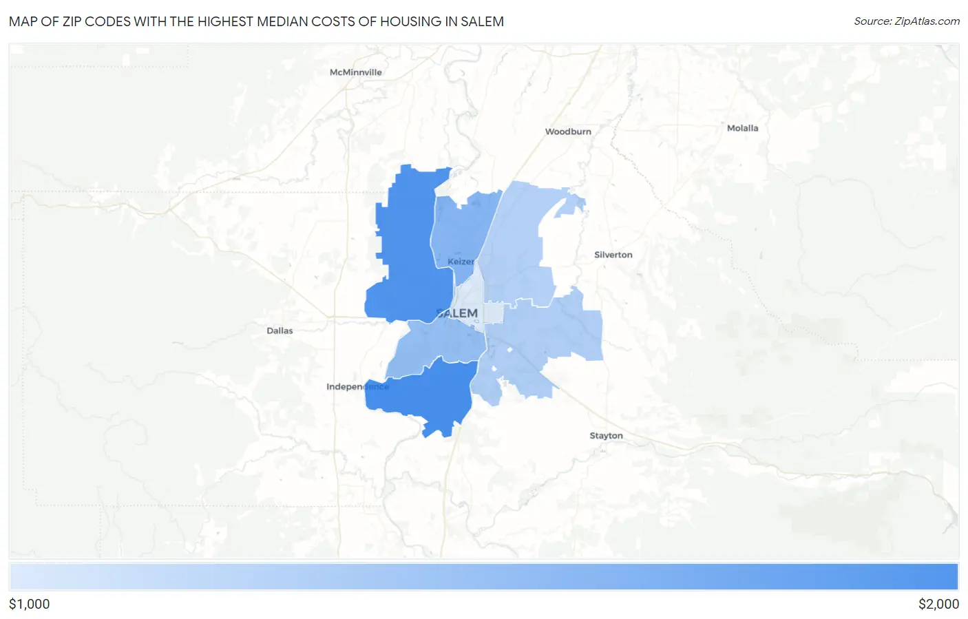 Zip Codes with the Highest Median Costs of Housing in Salem Map