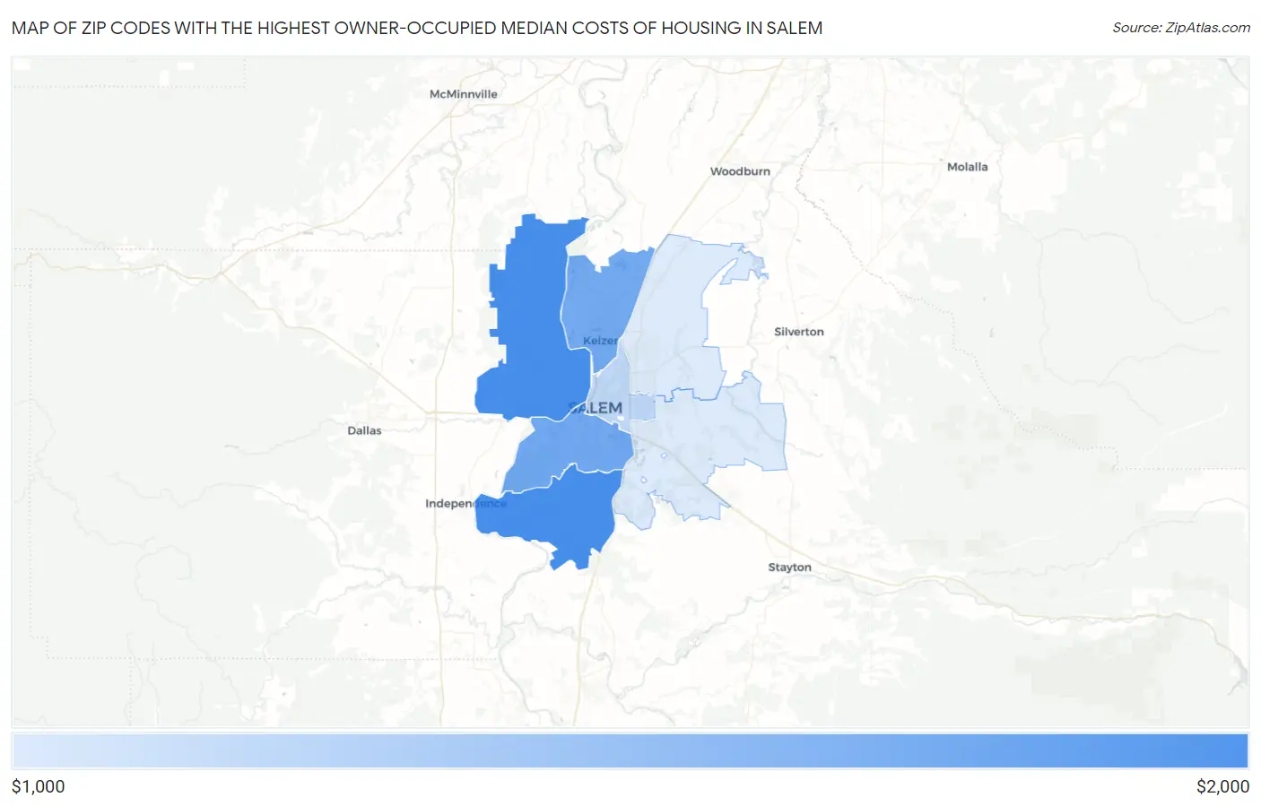 Zip Codes with the Highest Owner-Occupied Median Costs of Housing in Salem Map
