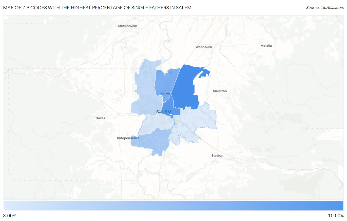 Zip Codes with the Highest Percentage of Single Fathers in Salem Map