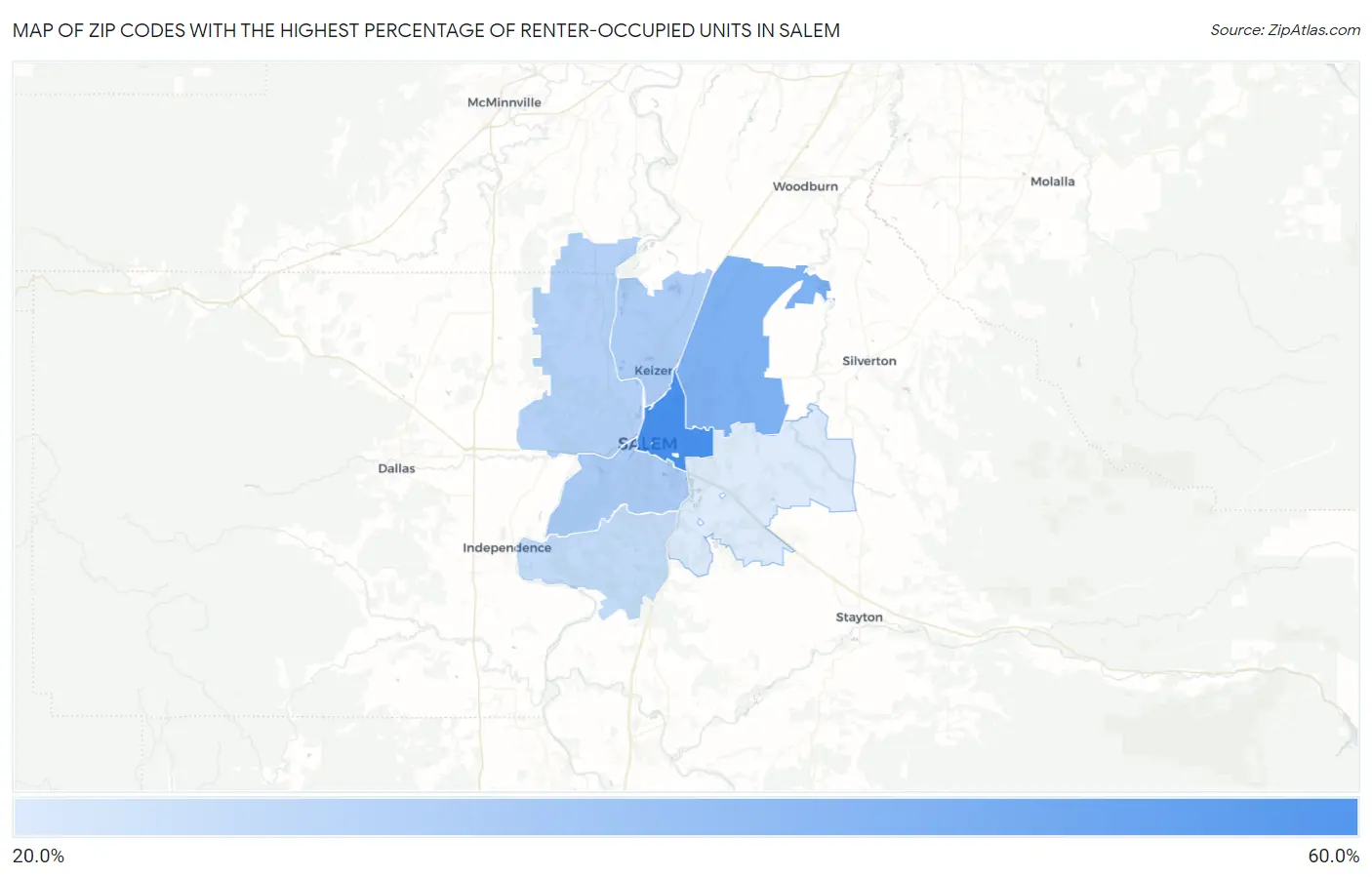 Zip Codes with the Highest Percentage of Renter-Occupied Units in Salem Map