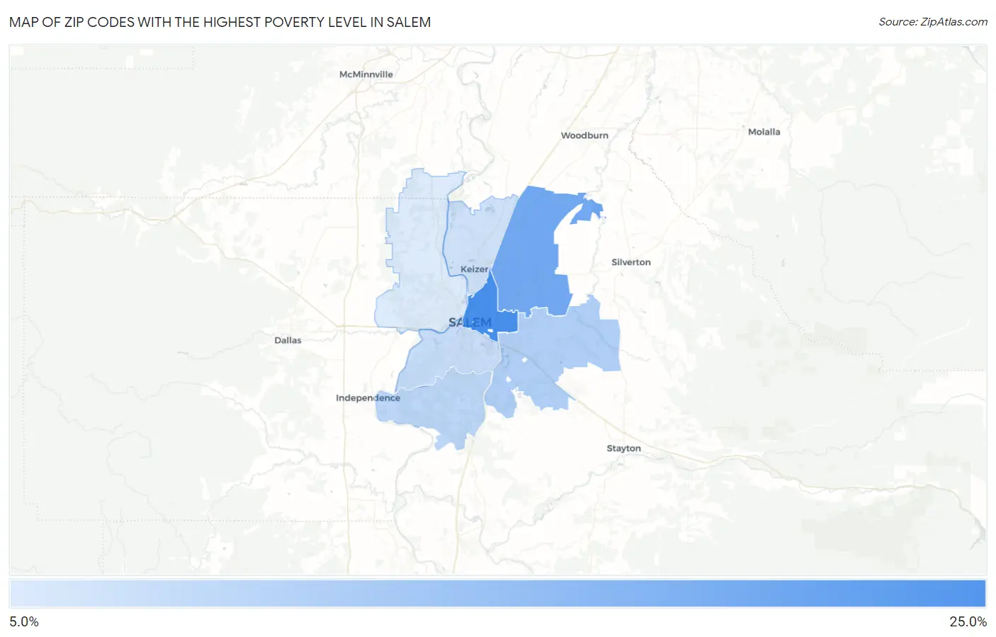 Zip Codes with the Highest Poverty Level in Salem Map