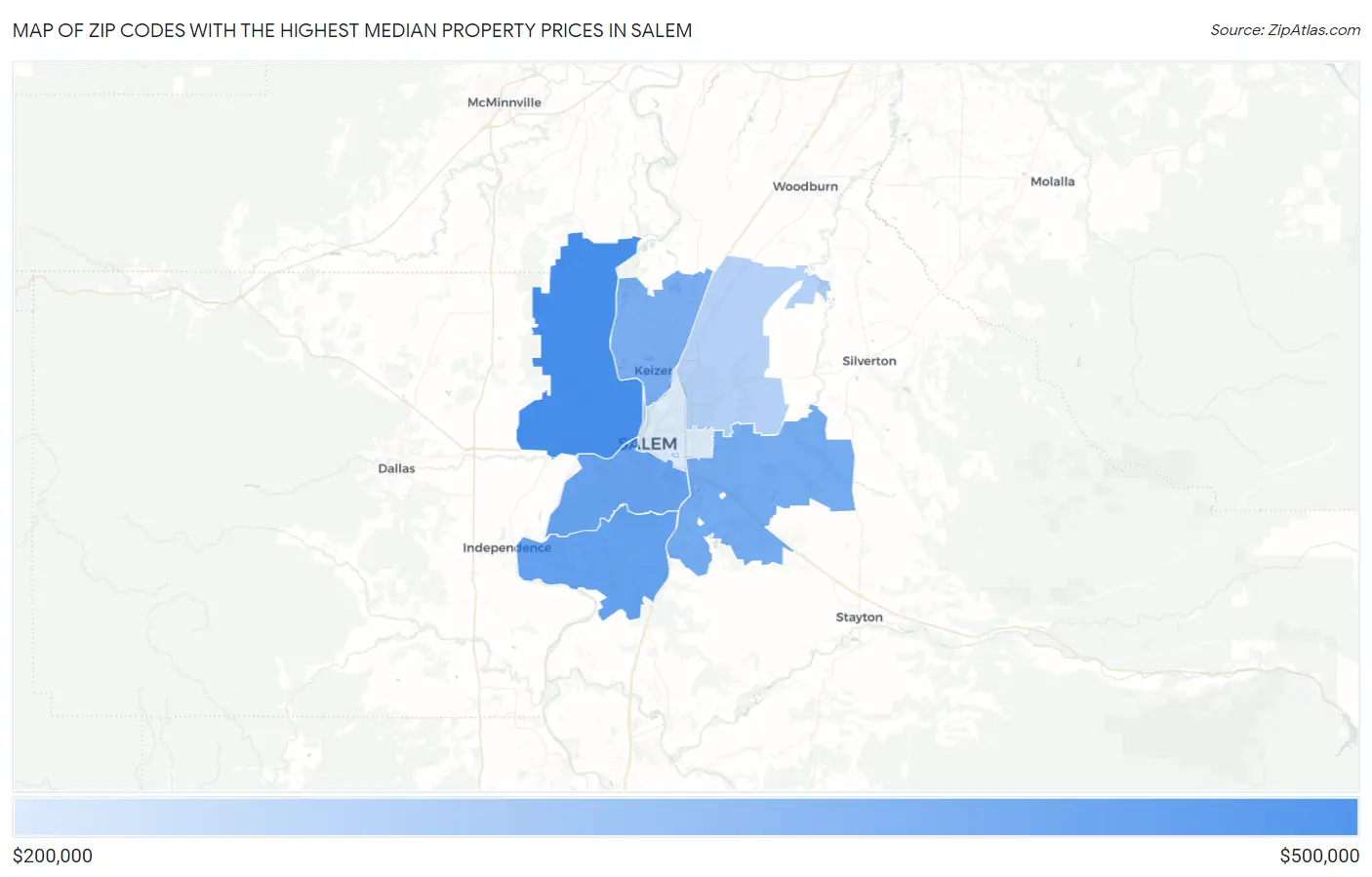 Zip Codes with the Highest Median Property Prices in Salem Map