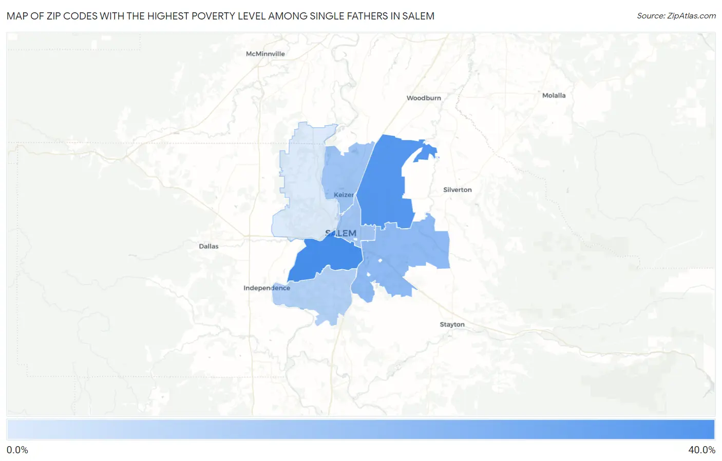 Zip Codes with the Highest Poverty Level Among Single Fathers in Salem Map