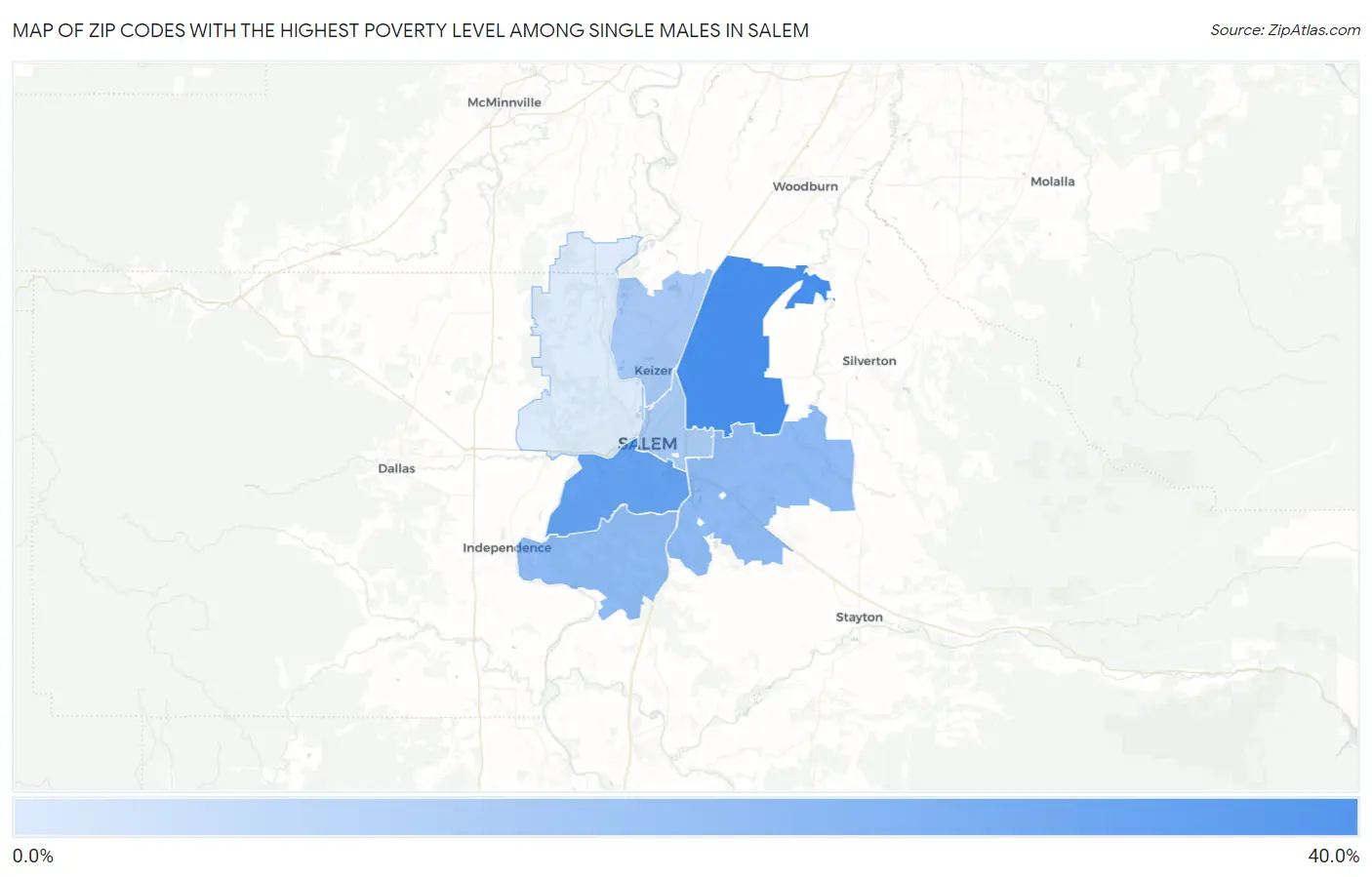 Zip Codes with the Highest Poverty Level Among Single Males in Salem Map