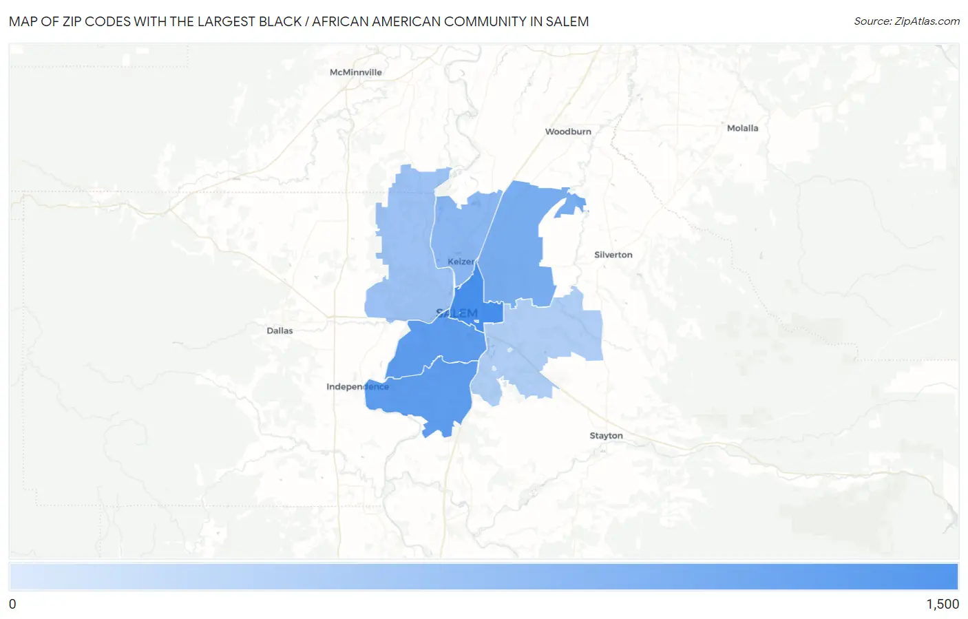 Zip Codes with the Largest Black / African American Community in Salem Map