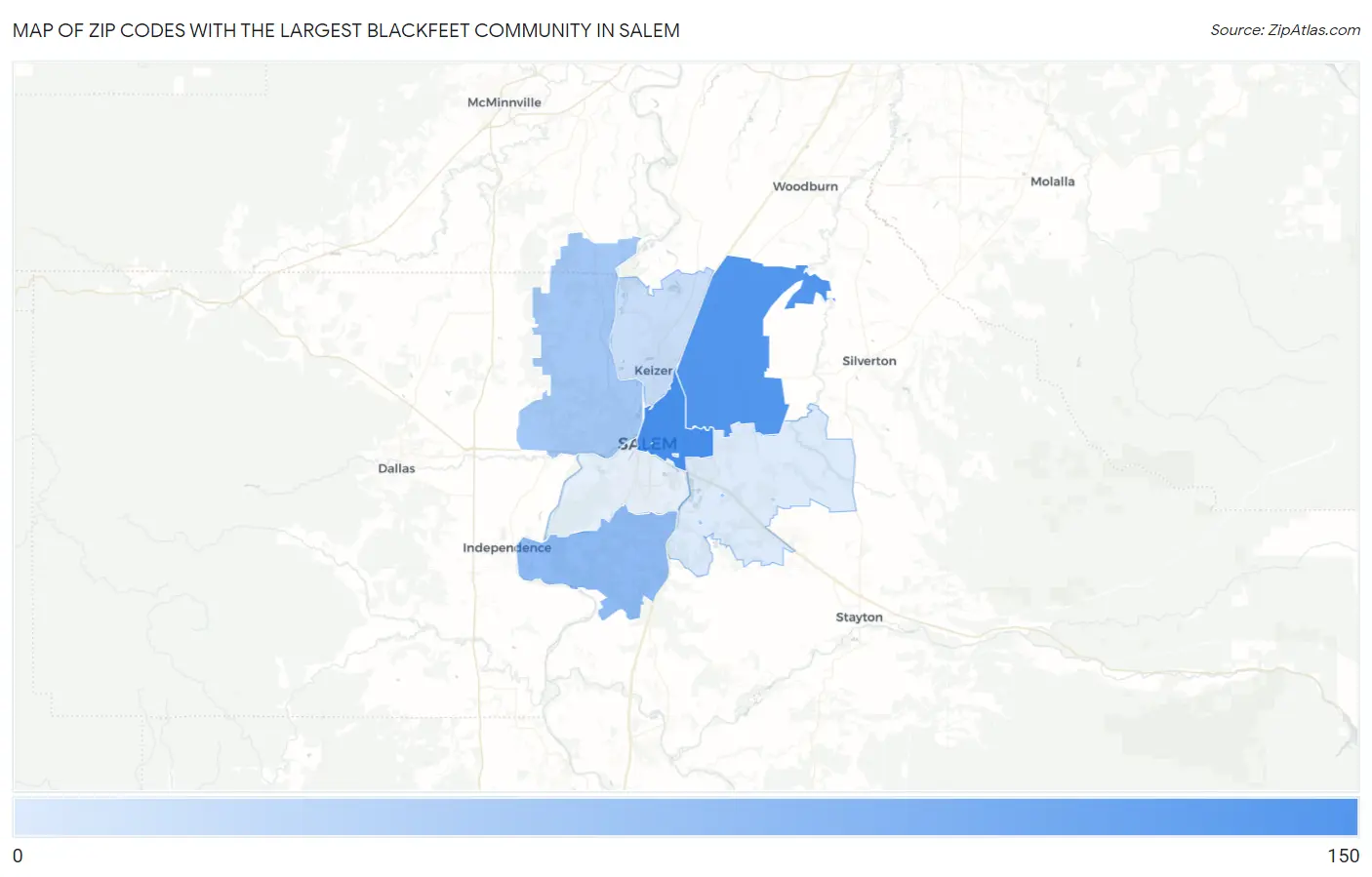 Zip Codes with the Largest Blackfeet Community in Salem Map