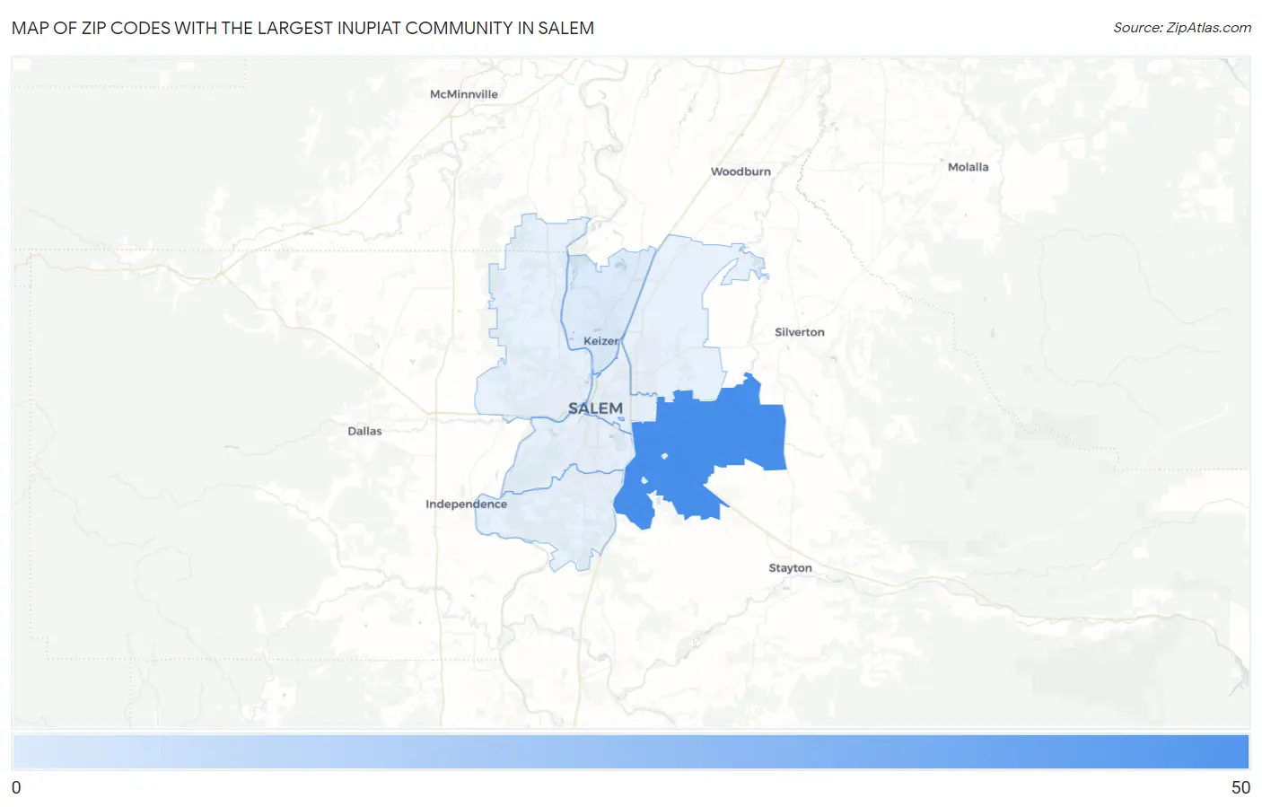 Zip Codes with the Largest Inupiat Community in Salem Map
