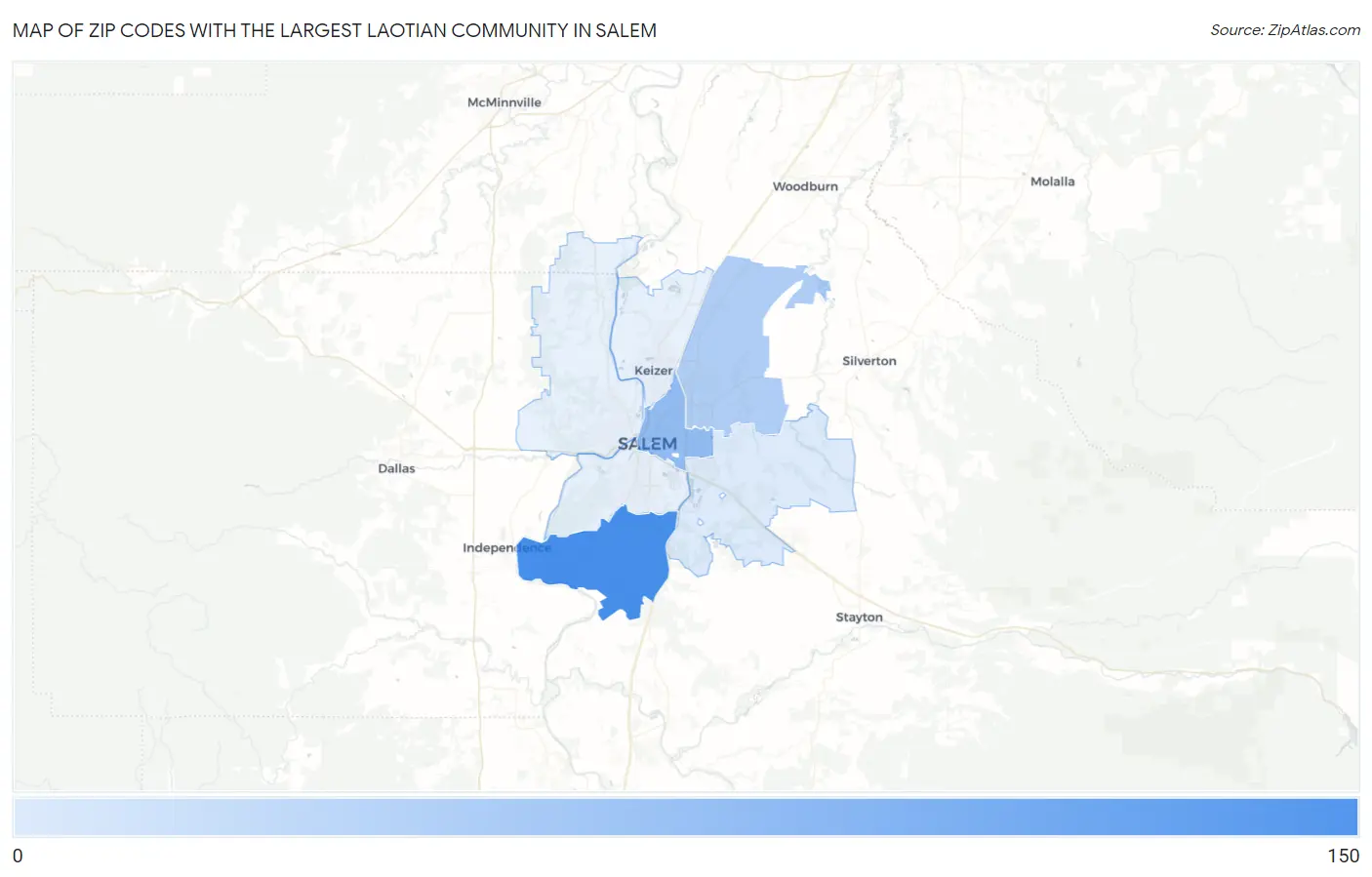Zip Codes with the Largest Laotian Community in Salem Map