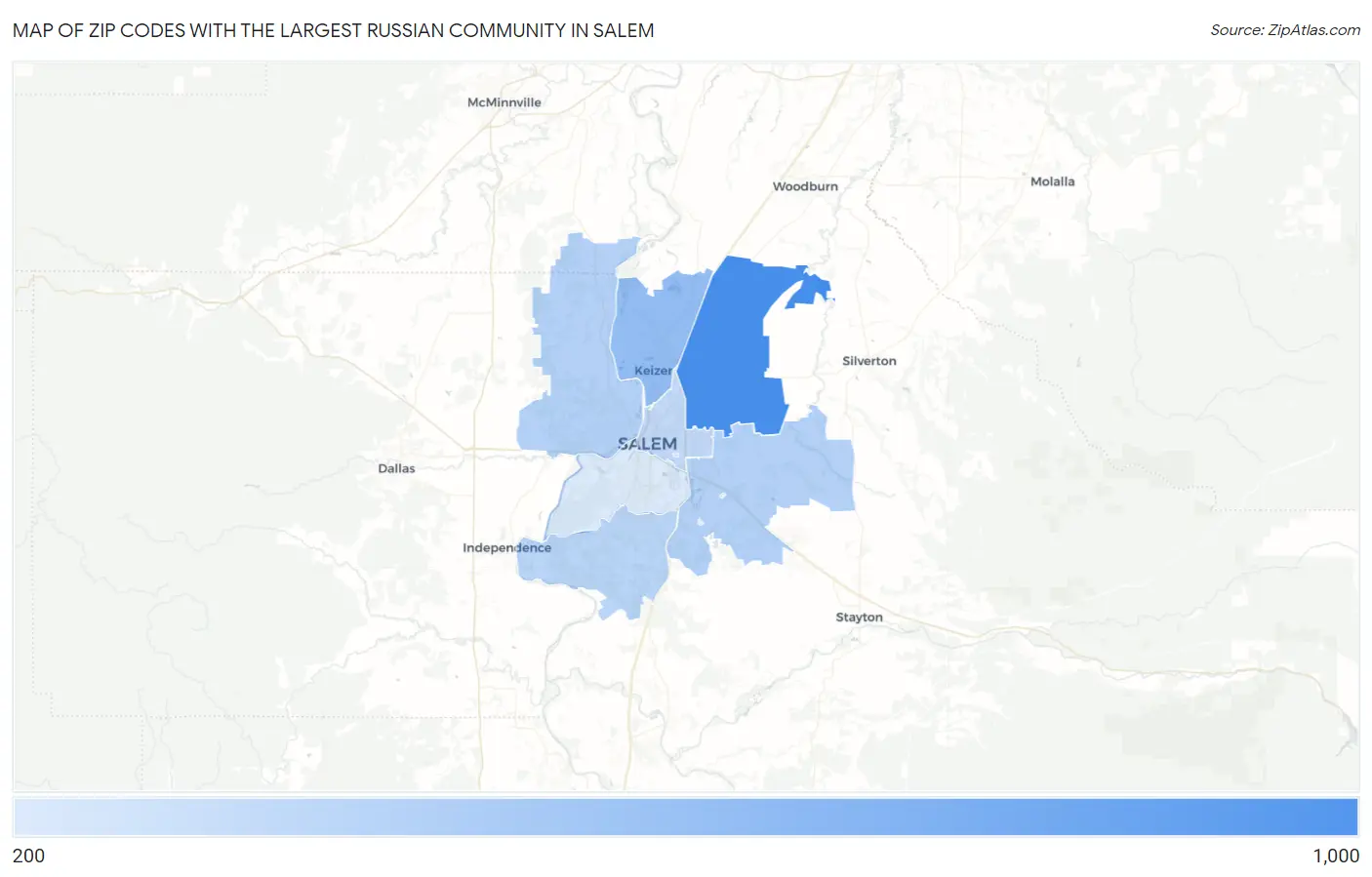 Zip Codes with the Largest Russian Community in Salem Map