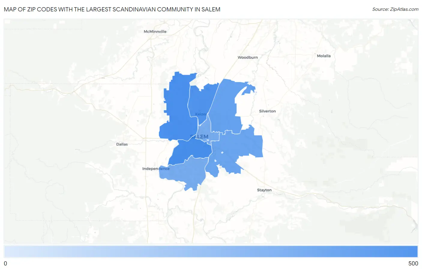 Zip Codes with the Largest Scandinavian Community in Salem Map