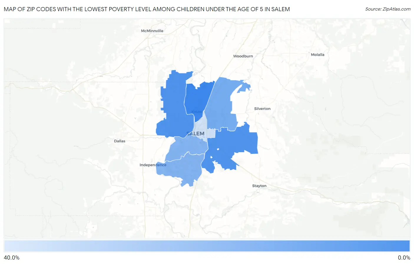 Zip Codes with the Lowest Poverty Level Among Children Under the Age of 5 in Salem Map