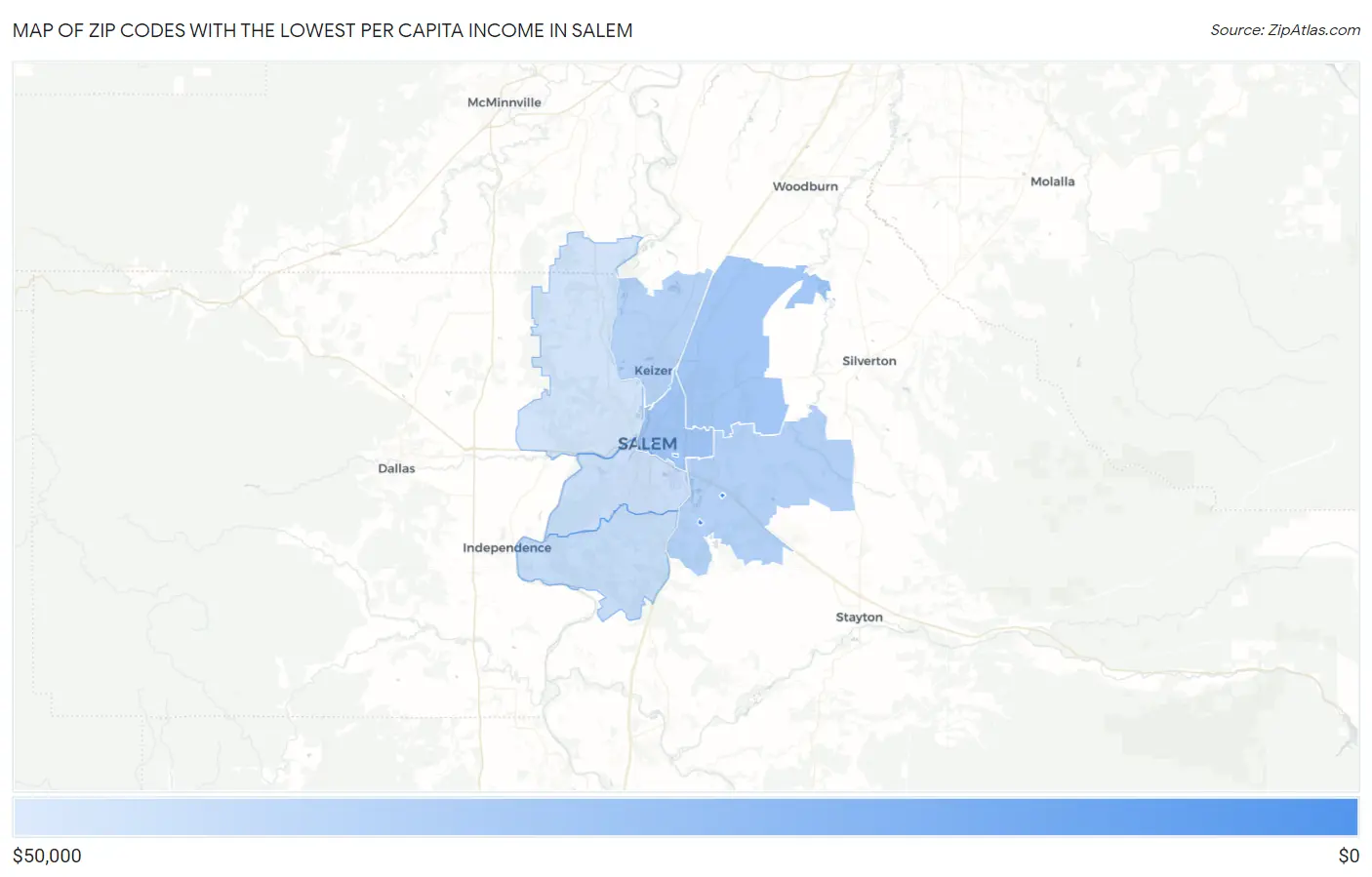 Zip Codes with the Lowest Per Capita Income in Salem Map