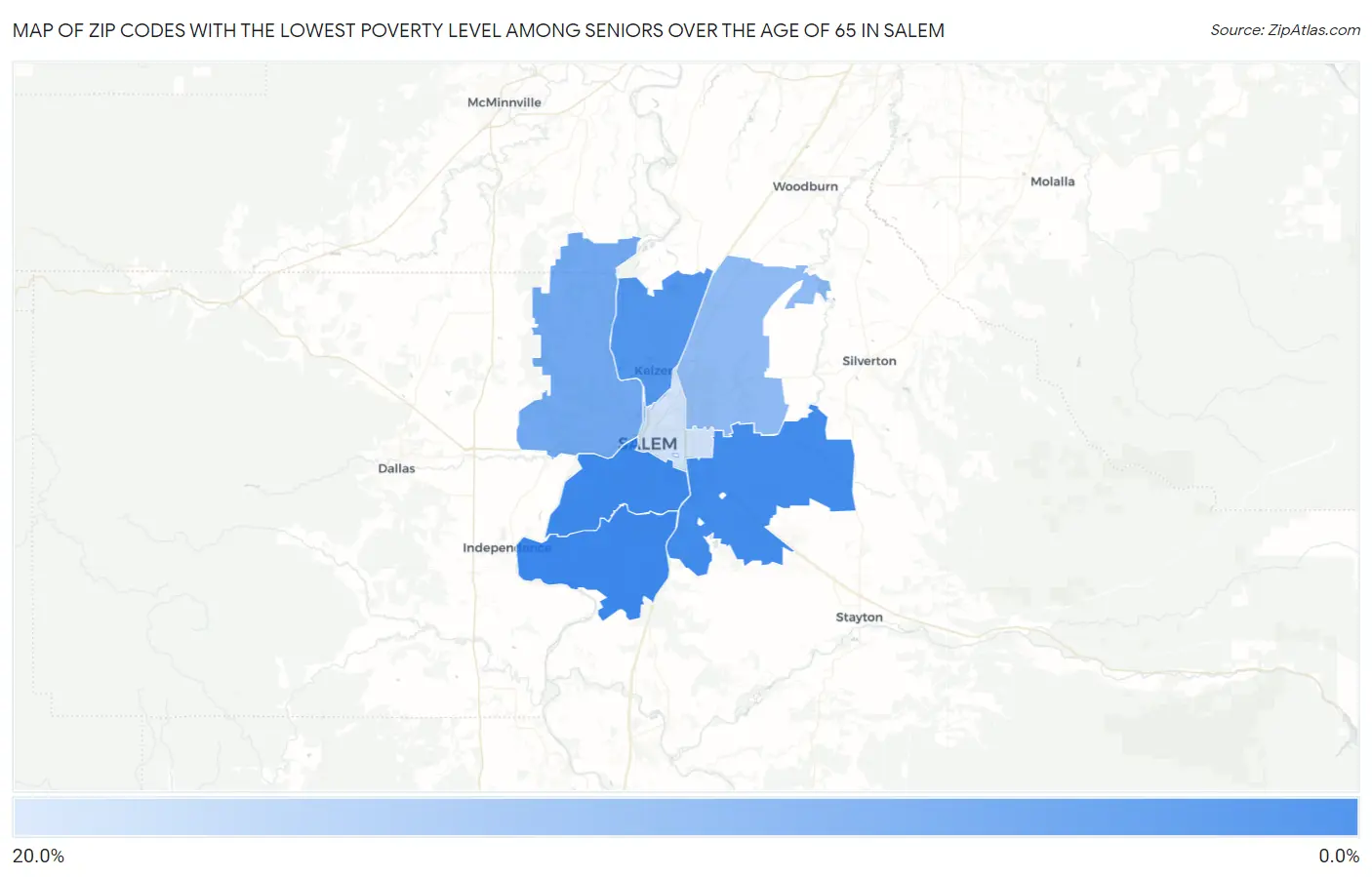 Zip Codes with the Lowest Poverty Level Among Seniors Over the Age of 65 in Salem Map