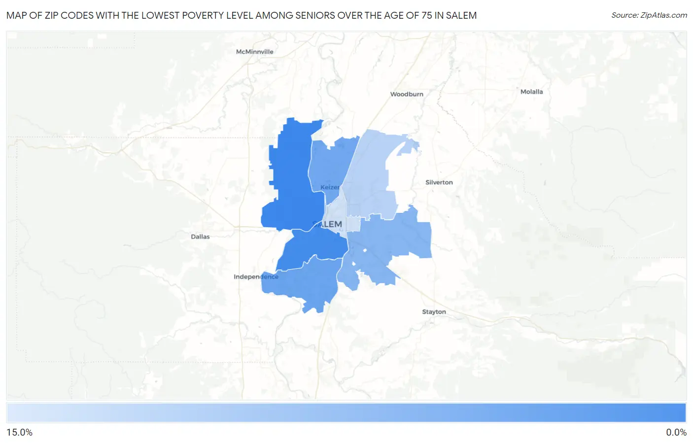 Zip Codes with the Lowest Poverty Level Among Seniors Over the Age of 75 in Salem Map
