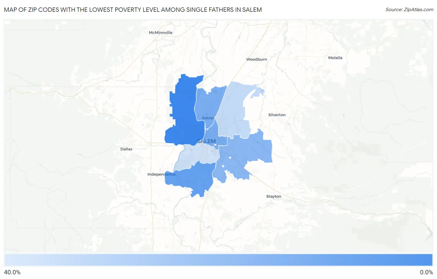 Zip Codes with the Lowest Poverty Level Among Single Fathers in Salem Map