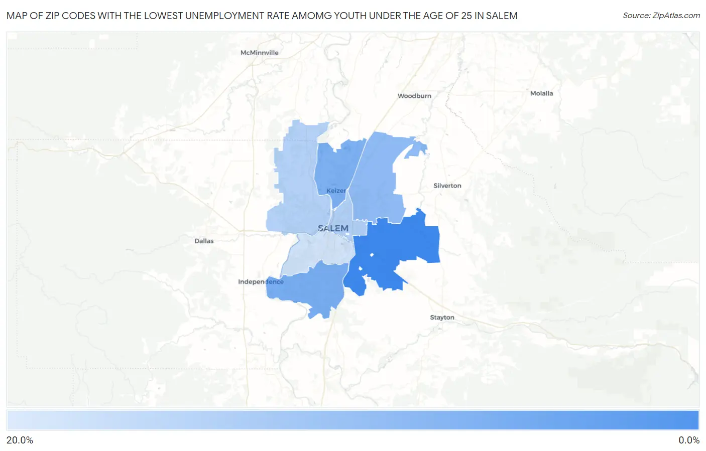 Zip Codes with the Lowest Unemployment Rate Amomg Youth Under the Age of 25 in Salem Map