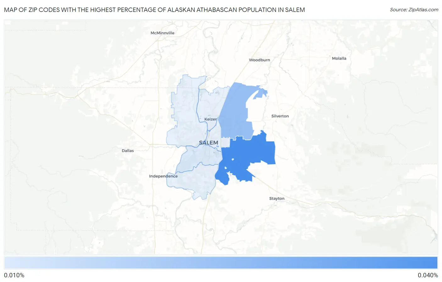 Zip Codes with the Highest Percentage of Alaskan Athabascan Population in Salem Map