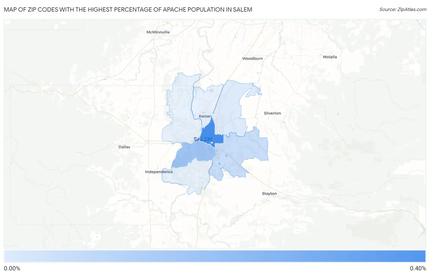 Zip Codes with the Highest Percentage of Apache Population in Salem Map