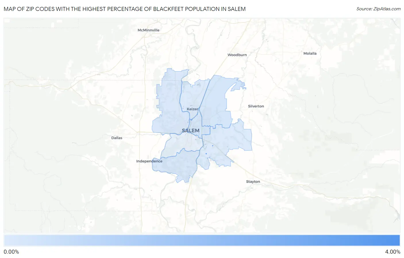 Zip Codes with the Highest Percentage of Blackfeet Population in Salem Map
