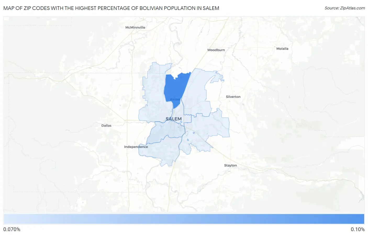 Zip Codes with the Highest Percentage of Bolivian Population in Salem Map