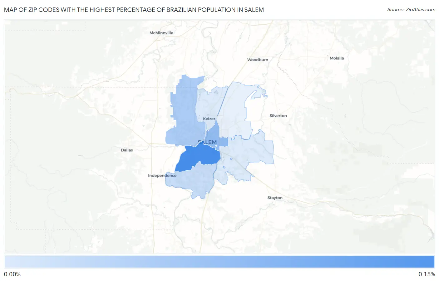 Zip Codes with the Highest Percentage of Brazilian Population in Salem Map