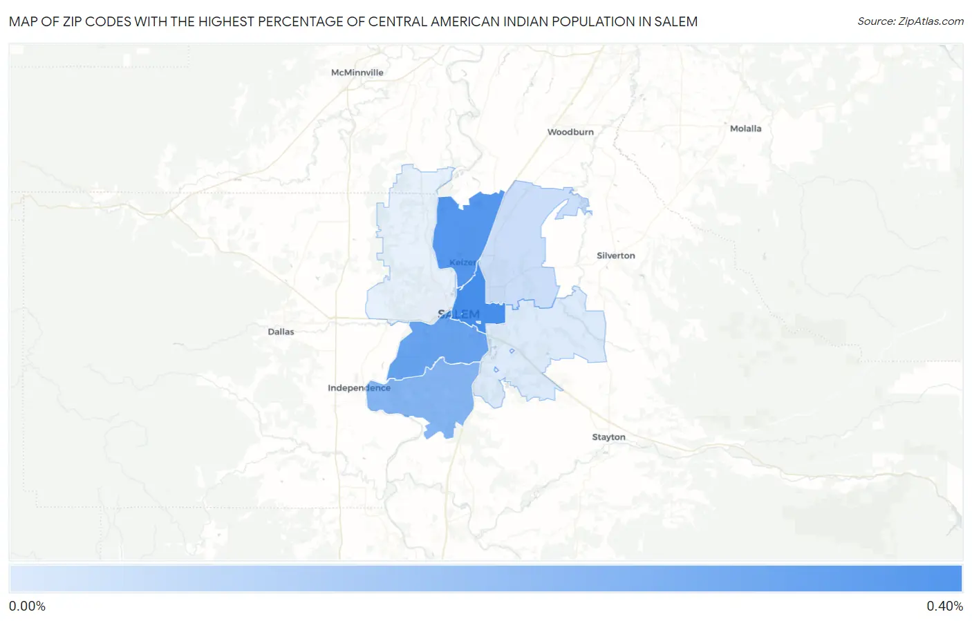 Zip Codes with the Highest Percentage of Central American Indian Population in Salem Map