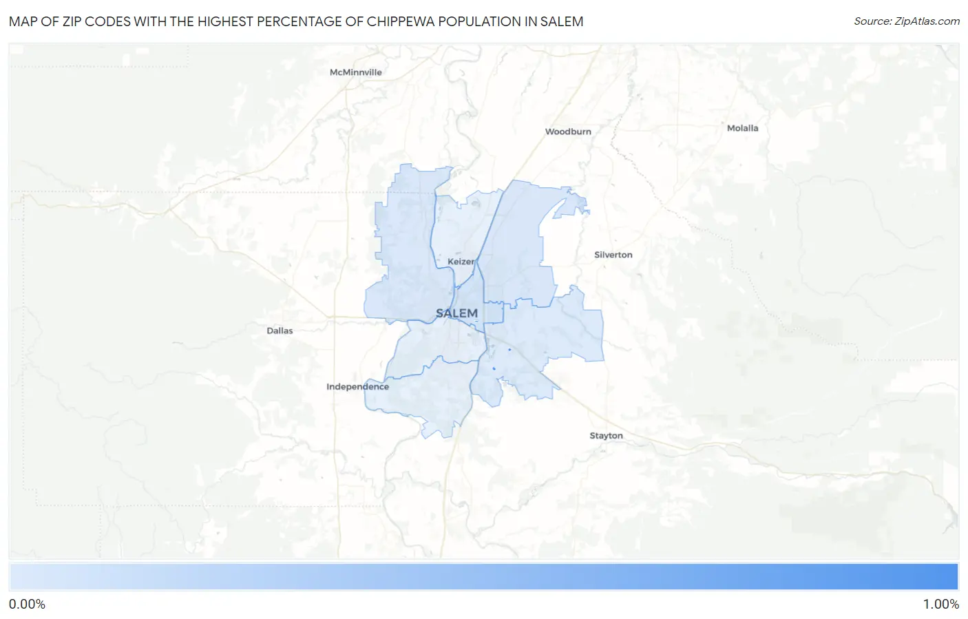 Zip Codes with the Highest Percentage of Chippewa Population in Salem Map