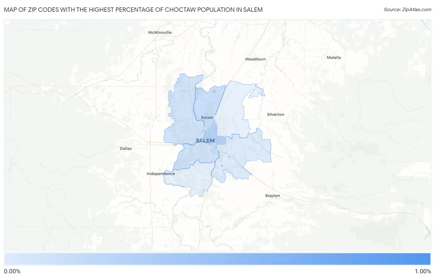 Zip Codes with the Highest Percentage of Choctaw Population in Salem Map