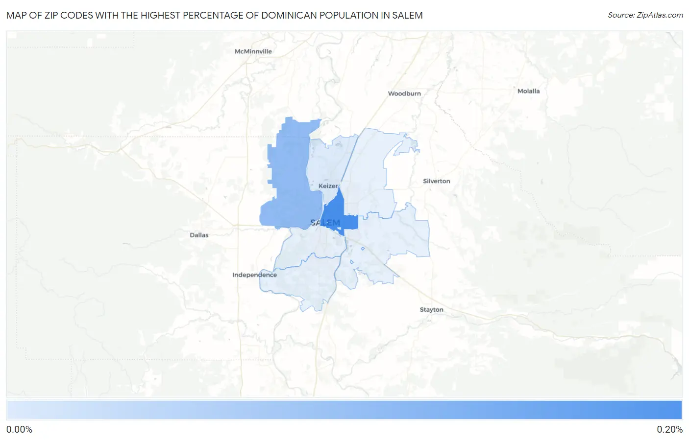 Zip Codes with the Highest Percentage of Dominican Population in Salem Map