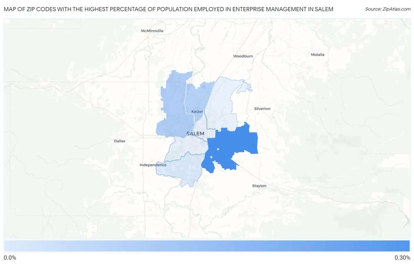 Zip Codes with the Highest Percentage of Population Employed in Enterprise Management in Salem Map
