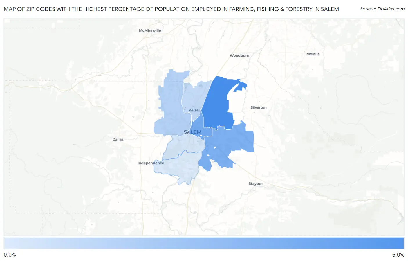 Zip Codes with the Highest Percentage of Population Employed in Farming, Fishing & Forestry in Salem Map
