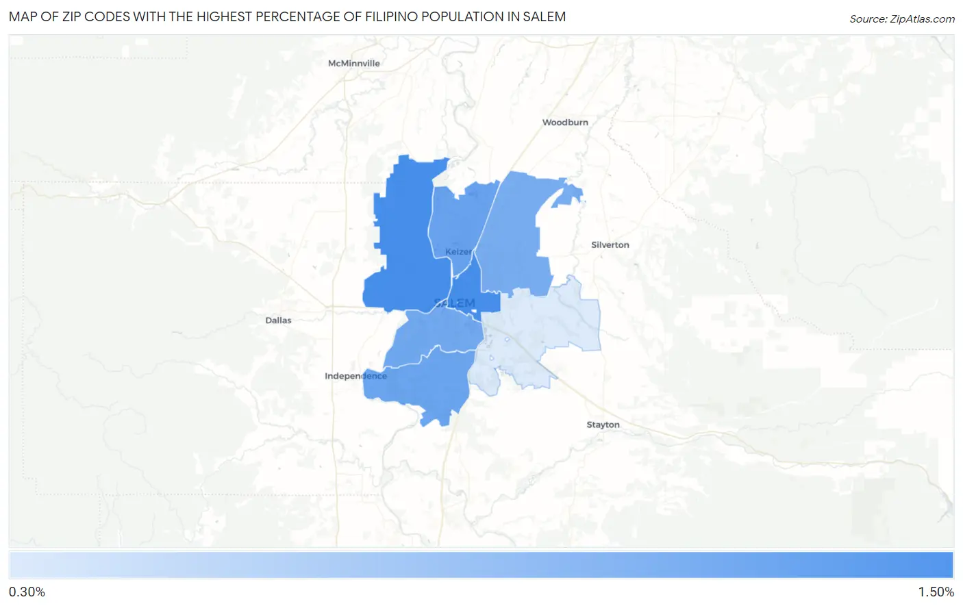 Zip Codes with the Highest Percentage of Filipino Population in Salem Map
