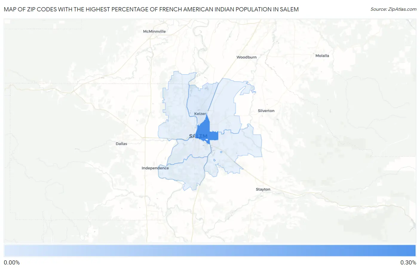 Zip Codes with the Highest Percentage of French American Indian Population in Salem Map