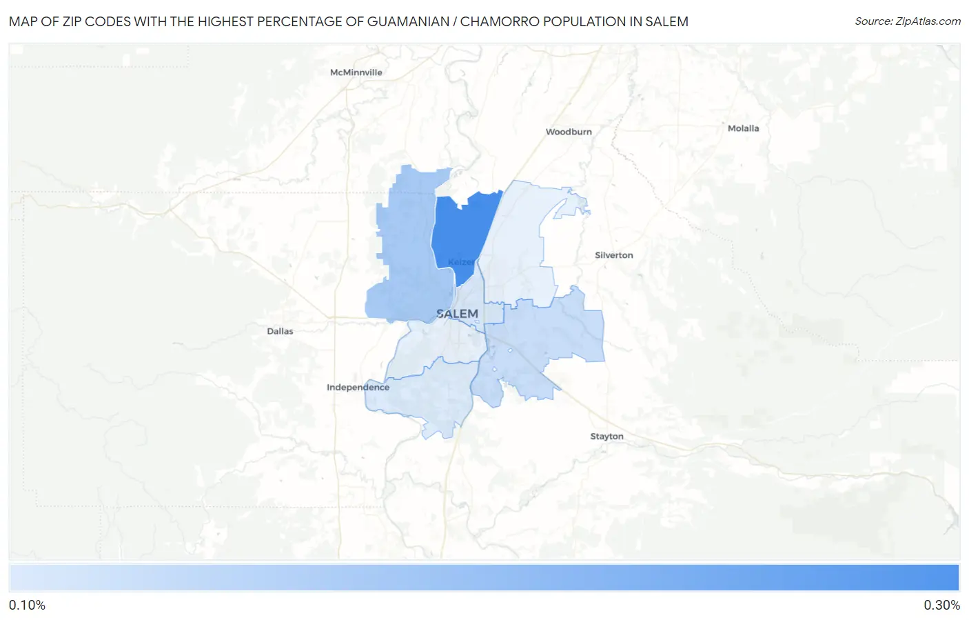 Zip Codes with the Highest Percentage of Guamanian / Chamorro Population in Salem Map
