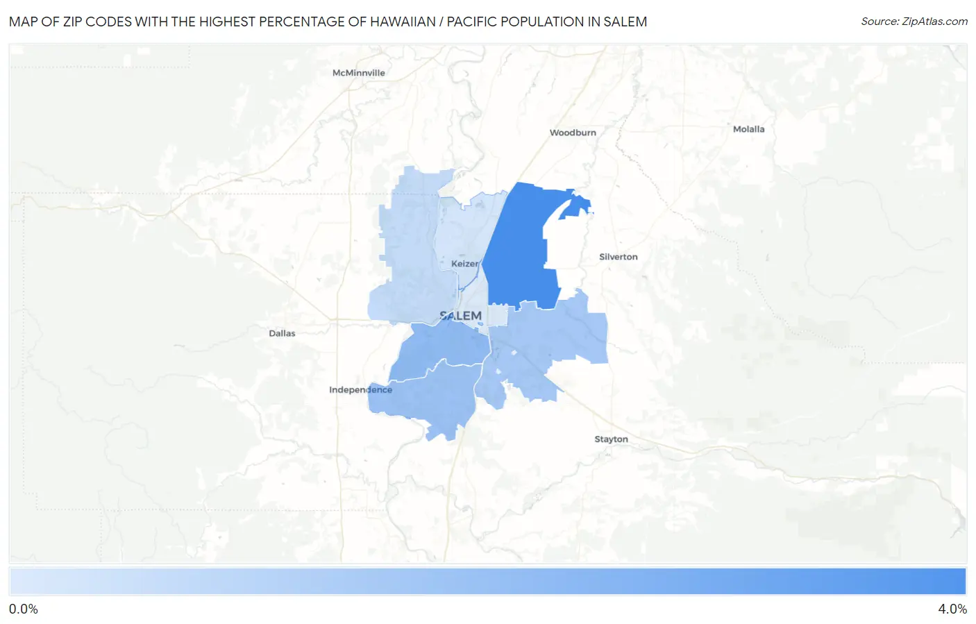 Zip Codes with the Highest Percentage of Hawaiian / Pacific Population in Salem Map