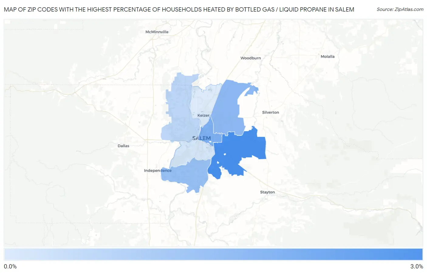 Zip Codes with the Highest Percentage of Households Heated by Bottled Gas / Liquid Propane in Salem Map